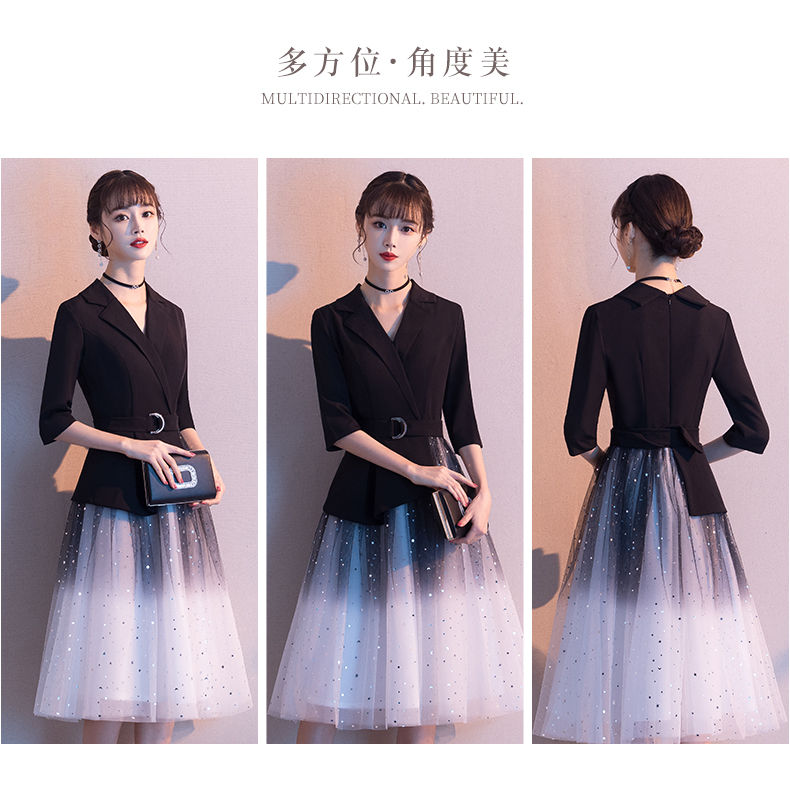 依迪筱气质宴会小晚礼服女短款平时可穿赫本风成年主持人梦幻仙气连衣裙(图7)